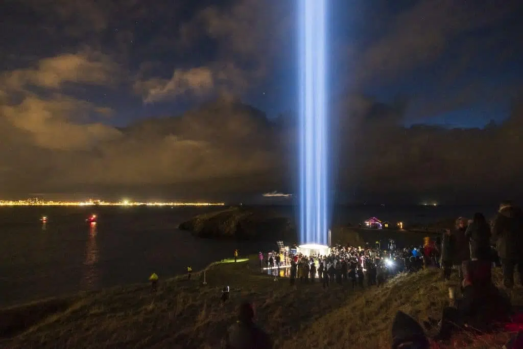 Imagine Peace Tower Illuminated Tonight, No Ferries to Viðey