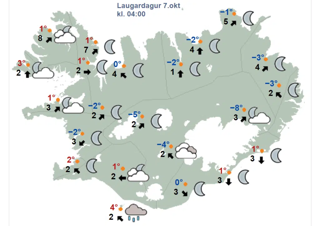 Screenshot of the classic weather map from the Icelandic MET Office.