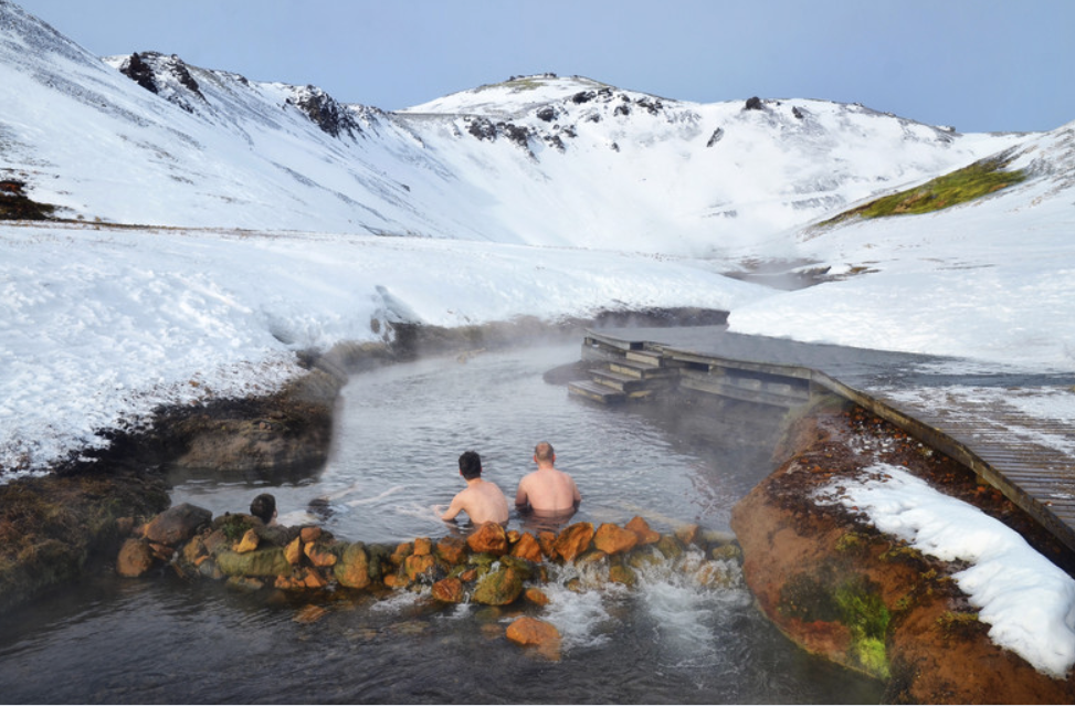 Enjoying Reykjadalur hot river in Iceland's winter